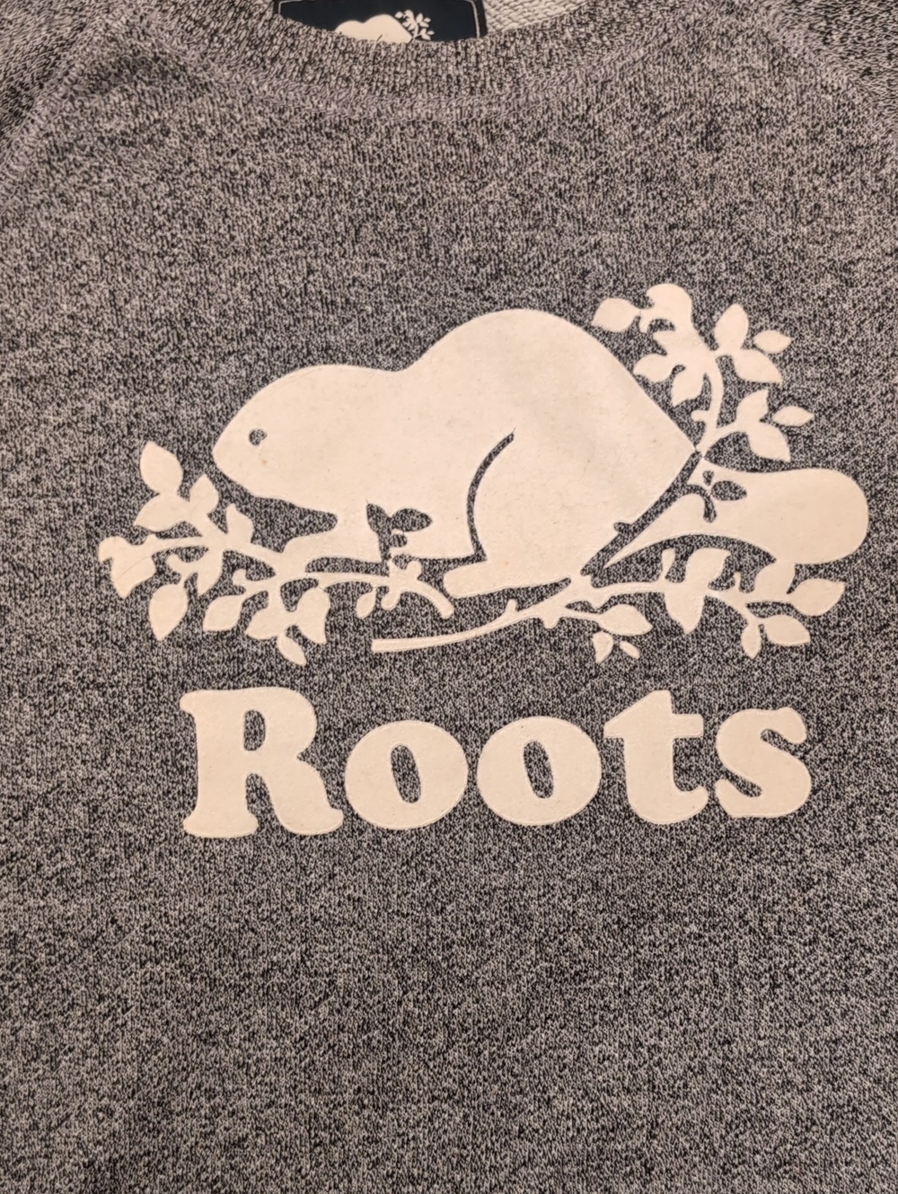 Roots Women’s Heather Gray Crewneck Sweatshirt with White Logo - Picture 3 of 5